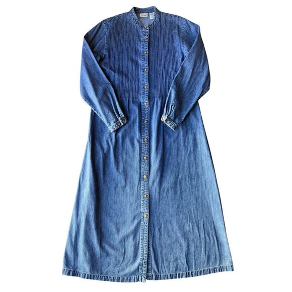 Vintage L.L Bean 100% Cotton Cottage Core Button Front Denim Dress - Picture 4 of 11